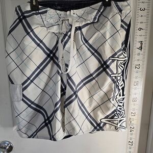 Aeropostale White and Navy Plaid Men's Swim Shorts